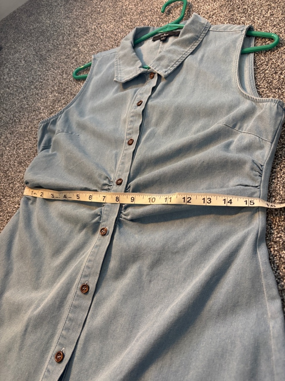 Like New Button Up Chambray Ruched Denim Mini Dress by LuLus Large - Picture 11 of 13